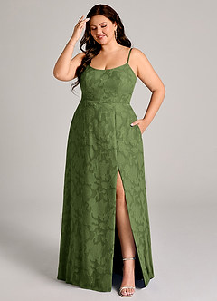 Azazie Moira Jurken voor bruidsmeisjes Jurk van Bloemen Burn-out met A-Lijn Zijsplit Olijf image1