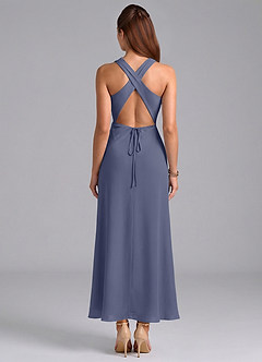 Azazie Evadne 신부 들러리 드레스 쉬스 주름진 쉬폰 발목 길이 드레스 image6