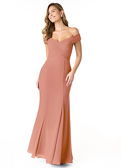 Azazie Lecia Jurken voor bruidsmeisjes Converteerbaar Jurk van Chiffon met rijk Off-the-shoulder geplooid Meer Gesneden image1