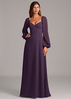 Azazie Annistyn Brudtärnklänningar Klänning av A-Linje i Chiffong Långärmad Plommon image3