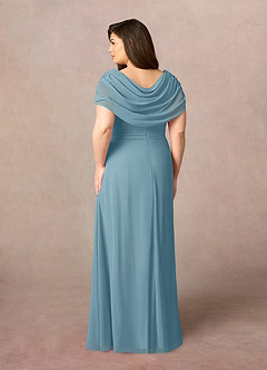 Azazie Mary Abiti per la Madre della Sposa Abito A-Line in Chiffon Spacco Laterale Blu Lunatico image8