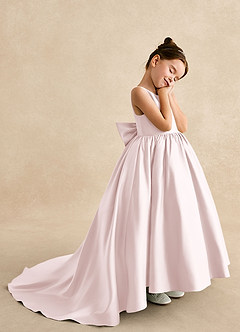 Azazie Mimia Flower Girl Dresses Blushing Pink A-Line Bow Matte Satin Dress image4