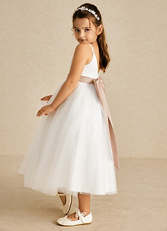 Azazie Lea vestidos de niña de las flores Vestido de Rosa Inglesa de Tul de Corte En A con Tirante Espagueti image4