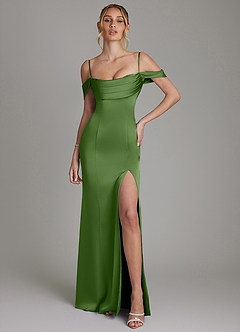 Azazie Nira Bridesmaid Dresses Basil Mermaid Corset Stretch Satin Dress image4