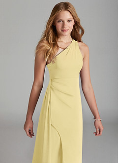 Azazie Maron Junior Lemon Sorbet A-Line Pleated Stretch Satin Dress image3