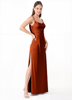 Azazie Alaija Robes de demoiselle d'honneur Robe Sirène en Satin extensible Fente Latérale Paprika image3
