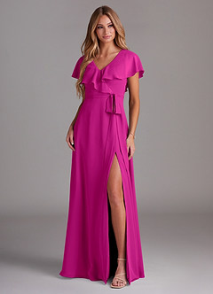 Azazie Lainey Bridesmaid Dresses Fuchsia A-Line with Pockets Chiffon Dress image3