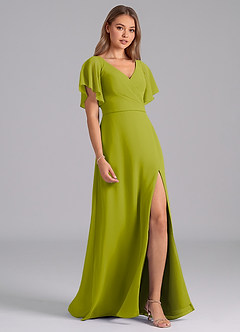 Azazie Ambrosia Bridesmaid Dresses Lemongrass A-Line Pleated Chiffon Dress image5