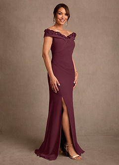 Azazie Jettie Mother of the Bride Dresses Cabernet Sheath Pleated Chiffon Dress image2
