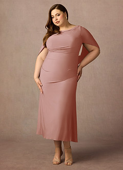 Azazie Bellona vestidos de madre de la novia Vestido de Rosa Polvorienta de Punto de lujo de Recto con Cuello barco image8