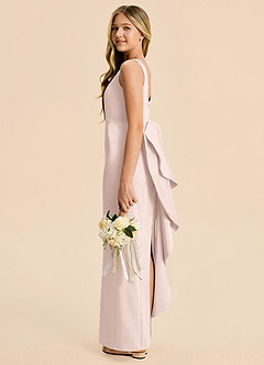 Azazie Emi Junior Blushing Pink Sheath Bow Stretch Satin Dress image3