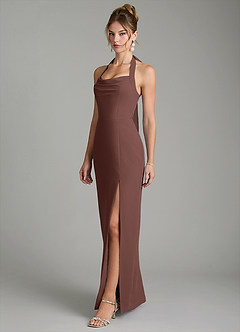 Azazie Arnelle Bridesmaid Dresses Espresso Sheath Pleated Chiffon Dress image4