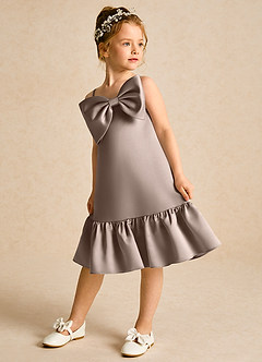 Azazie Kiwi vestidos de niña de las flores Vestido de Gris Pardo de Satin Mate de Corte En A con Tirante Espagueti image5