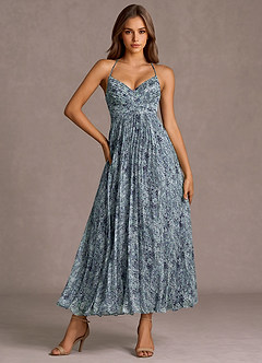 Robe Mi-Longue Fleuri Bleu Marine Olivienne image1