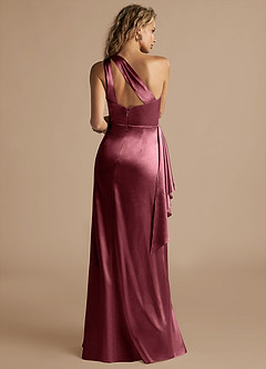 Azazie Maive Bridesmaid Dresses Desert Rose Sheath Ruched Metallic Satin Dress image3