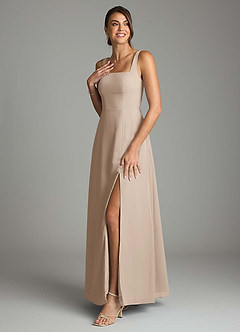Azazie Debra Bridesmaid Dresses Taupe A-Line with Pockets Chiffon Convertible Dress image5