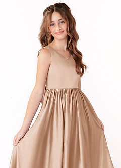 Azazie Hathaway Junior English Rose A-Line Bow Stretch Satin Dress image5