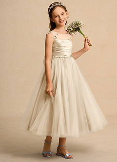 Azazie Snowball Girl vestidos de niña de las flores Vestido de Champán de Tul de Princesa con Plisado image4