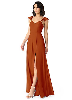 Azazie Everett Bridesmaid Dresses Paprika A-Line V-neck Ruched Chiffon Dress image3
