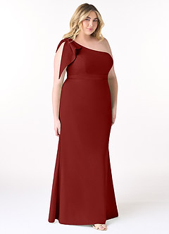 Azazie Rinna Brautjungfernkleider Meerjungfrau-Linie One-Shoulder Stretch-Krepp Kleid Terrakotta image7