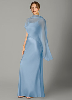 Azazie Jaleesa Bridesmaid Dresses Powder Blue A-Line High Neck Stretch Satin Dress image4