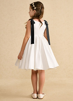 Azazie Stacie Flower Girl Dresses Ivory Black A-Line Bow Matte Satin Dress image5