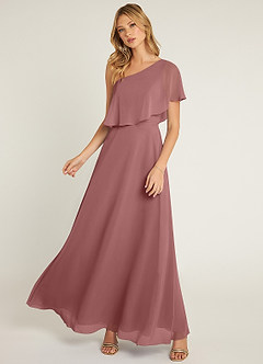 Azazie Lizzy Bridesmaid Dresses Desert Rose A-Line One Shoulder Chiffon Dress image5