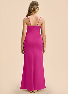 Azazie Adrienne Junior Fuchsia Sheath Pleated Stretch Satin Dress image2