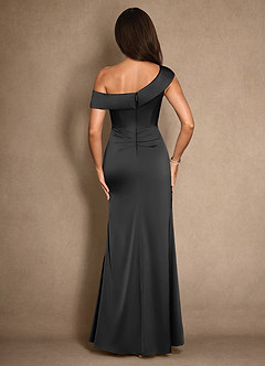 Azazie Hamptons Mother of the Bride Dresses Black A-Line Pleated Stretch Satin Dress image2