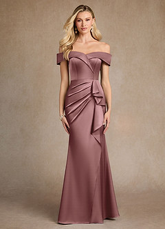 Azazie Laredo Mother of the Bride Dresses Vintage Mauve Mermaid Off the Shoulder Stretch Satin Dress image1