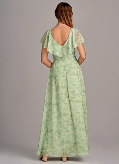 Azazie Lainey Robes de demoiselle d'honneur Robe Trapèze en Mousseline de soie avec poches Fougère Verte Florale image5