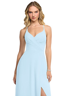 Azazie Davis Bridesmaid Dresses Sky Blue A-Line V-Neck Chiffon Dress image4