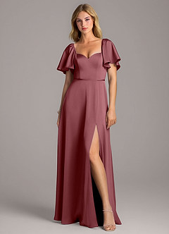 Azazie Chloe Vestidos de damas de honor Vestido de Rosa Del Desierto de Satén Elástico de Corte en A con Escote de Corazón image4