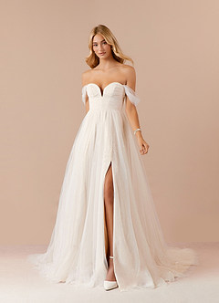 Azazie Maia Vestidos de novia Vestido de Blanco Diamante Champán de Tul de Corte en A con Vestidos sin tirantes image1