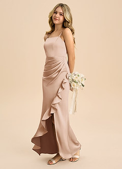 Azazie Buzzy Junior English Rose Sheath Pleated Stretch Satin Dress image6