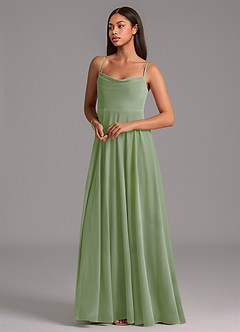Azazie Elle Vestidos de damas de honor Vestido de Salvia Polvorienta de terciopelo de Corte en A con Con bolsillos image5