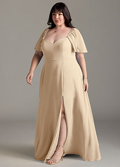 Azazie Chloe Robes de demoiselle d'honneur Robe Trapèze en Mousseline de soie Encolure en Forme de Cœur Champagne image11