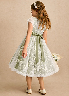 Azazie Maisie Robe Demoiselle D'honneur Fillette Robe Trapèze en Dentelle Ivoire Vert Mousse image5