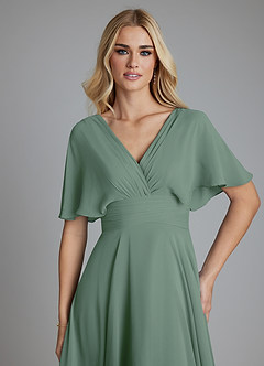 Azazie Pamela Bridesmaid Dresses Eucalyptus A-Line V-Neck Pleated Chiffon Dress image5
