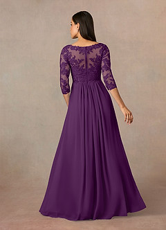 Azazie Hayek Kleider für die Brautmutter A-Linie V-Hals Spitze Chiffon Kleid Traube image4