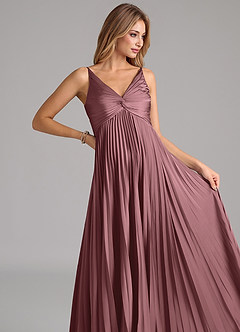 Azazie Raychelle Bridesmaid Dresses Vintage Mauve A-Line Pleated Stretch Satin Dress image7