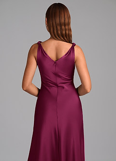 Azazie Nerine Bridesmaid Dresses Red Plum A-Line Pleated Stretch Satin Dress image2