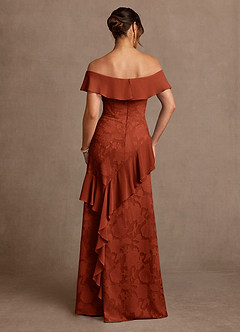 Azazie Marina Mother of the Bride Dresses Auburn A-Line Off the Shoulder Floral Burnout Dress image2