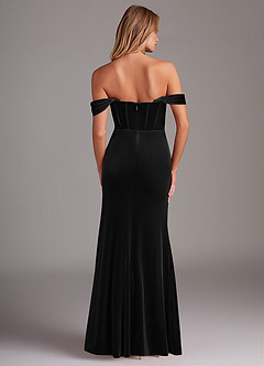 Azazie Jas Bridesmaid Dresses Black Sheath Off-The-Shoulder Corset Velvet Convertible Dress image2