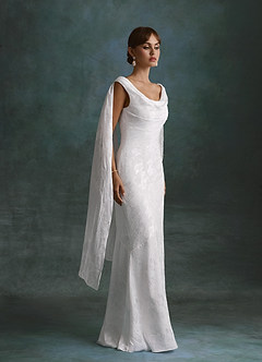 Azazie Georgina Wedding Dresses Diamond White Sheath Floral Burnout Dress image3