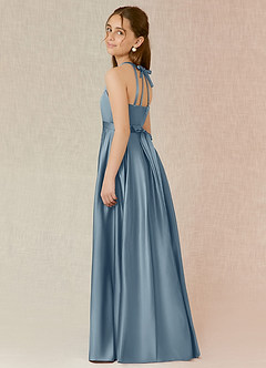 Azazie Arianthe Junior Dusty Blue A-Line with Pockets Stretch Satin Dress image3
