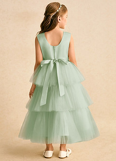 Azazie Marshmallow Blumenmädchenkleider Ballkleid Schleifen Tüll Kleid Staubiger Salbeigrün image2
