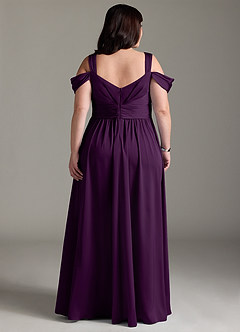 Azazie Lianne Bridesmaid Dresses Grape A-Line Off the Shoulder Stretch Satin Dress image10