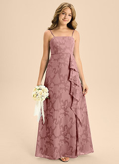 Azazie Kaylee Junior A-Linie Gürtel/Schärpe Blumen-Burnout Kleid Altrosa image3