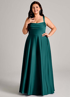 Azazie Shaude Bridesmaid Dresses Peacock A-Line Pleated Stretch Satin Dress image8